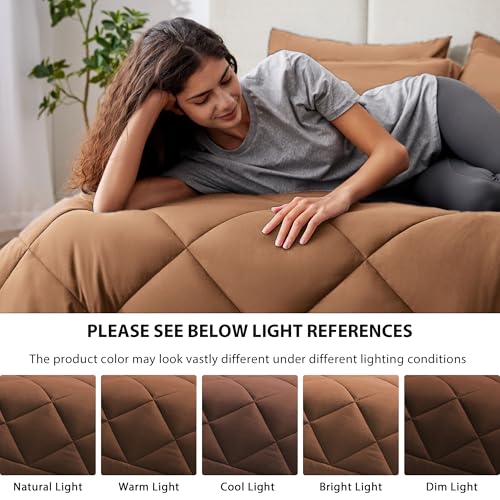 Love's cabin Full Comforter Set Mocha Mousse, 7 Pieces Full Bed in a Bag, All Season Bedding Sets with 1 Comforter, 1 Flat Sheet, 1 Fitted Sheet, 2 Pillowcase and 2 Pillow Sham Love's cabin