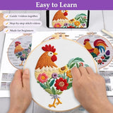 Uniartfy 3 Pack Funny Rooster and Flower Embroidery Kits for Beginners, Animal Cross Stitch Kit for Adults, DIY Needlepoint with Stamped Pattern, Embroidery Hoop, Tools, Colorful Threads, Instructions