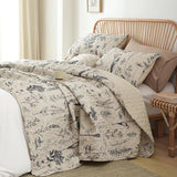JANZAA Twin Quilt Beige Quilt Bed Spread Boho Quilt with Floral Pattern Microfiber Quilts Set 2 Pieces Lightweight Comforter Reversible Bedding Set,1Quilt 66x90 inches,1 Pillowcase JANZAA