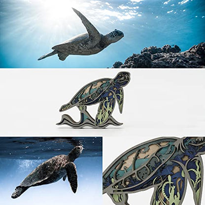 Tivisiy 3D Wooden Animals Carving, Sea Turtle Cabin Decor Wooden Animal Statues Rustic Wall Decor Art for Home Bedroom Farmhouse Room Mountain Wall Decor for Birthday Gifts