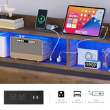 YITAHOME Queen Bed Frame with 2-Tier Storage Headboard, Metal Platform Bed Frame with Charging Station & LED Lights, Noise-Free/Metal Support/No Box Spring Needed, Rustic Brown YITAHOME