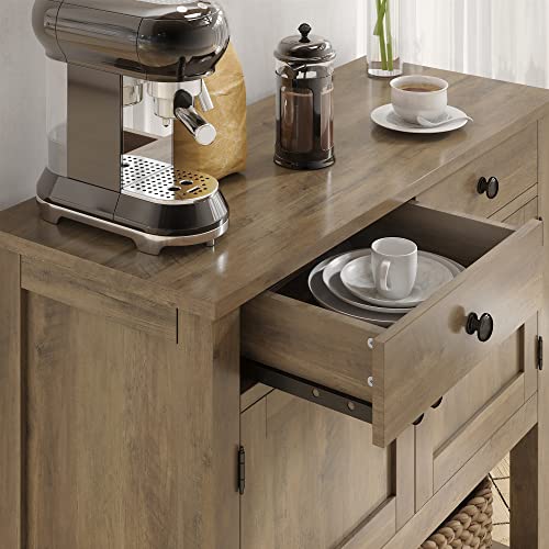 HOSTACK Farmhouse Console Table with 2-Door Cabinet & 2 Drawers, Coffee Bar, Entryway Table with Storage Shelf, Sofa Tables Buffet Sideboard for Kitchen, Hallway, Dining, Living Room, Rustic Brown HOSTACK