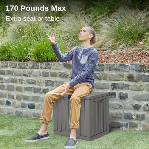 EAST OAK Outdoor Storage Box, 31 Gallon Deck Box Indoor and Outdoor Use, Waterproof Resin Storage Bin with Latch for Patio Cushions, Gardening Tools, Outdoor Toys, UV Resistant, Deep Grey - WoodArtSupply