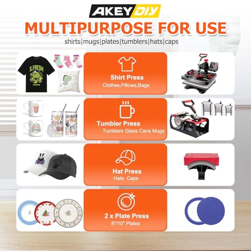 AKEYDIY 8 in 1 Heat Press Machine for T Shirts, 12x15 Swing Away Sublimation Heat Transfer Machine, GeniusPress Shirt Press Machine, Digital Tshirt Press Combo for Hat|Cap|Mug|Plate|Bag|Mouse Pads AKEYDIY