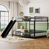 Harper & Bright Designs Full Over Full Metal Bunk Bed with Slide, Heavy Duty Bunk Bed with Small Door, Fence and Ladder for Girls Boys, Black Harper & Bright Designs