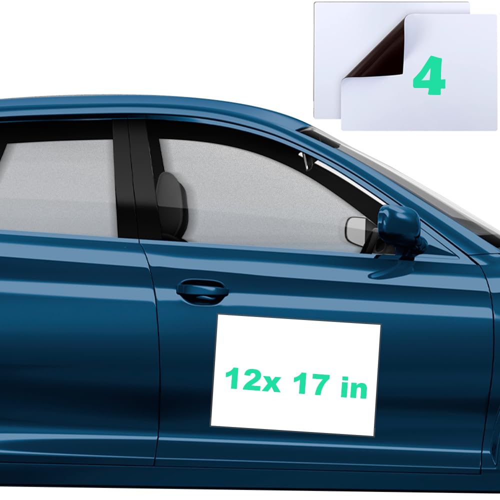 4 Pack Size 12” x17” Blank Magnets, Personalized Car Magnet for Business or Personal, 50 Mil /0.04" Thickness Magnetic Signs for Vehicles to Cover Company Logo, Prevent Car Scratches & Dents BFhongly