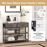 Giantex 3-Tier Entryway Table with Storage, Sofa Table w/ 2 Large Drawers, 2 Open Storage Shelves, Anti-toppling Device, Side Table w/Metal Frame, Console Table for Hallway, Living Room, Grey Oak Giantex