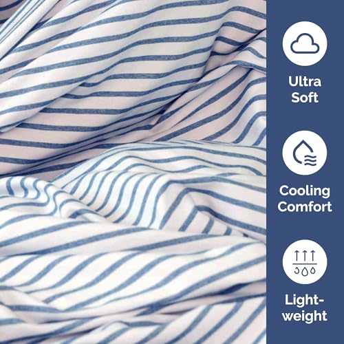 Twin Size Flat Sheet - Hotel Quality Top Flat Bed Sheet Only - Ultra-Soft, Comfy, Breathable & Cooling - Fade & Wrinkle Free - Easy-Care, Stain and Shrink Resistant Bedding - Oeko-Tex - Blue Stripes CGK Unlimited
