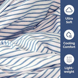 Twin Size Flat Sheet - Hotel Quality Top Flat Bed Sheet Only - Ultra-Soft, Comfy, Breathable & Cooling - Fade & Wrinkle Free - Easy-Care, Stain and Shrink Resistant Bedding - Oeko-Tex - Blue Stripes CGK Unlimited