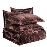 Fredsure Distressed Velvet Comforter Set, 5 Pieces Brown King, Distressed Velvet Face and Brushed Microfiber Reverse Fredsure