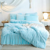 HAIHUA Plush Blue Comforter Cover Twin Set, Furry Blue Girls Twin Bedding Set 2 Pieces (1 Shaggy Duvet Cover + 1 Faux Fur Plush Pillow Cases) Girls Fuzzy Bed Set, Fluffy Bed Set, Zipper Closure HAIHUA