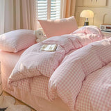 Nayoroom Gingham Duvet Cover Queen Size Pink White Plaid Checkered Comforter Cover 3 Pcs Soft Breathable Washed Microfiber Grid Farmhouse Bedding Set with Pillow Shams Nayoroom
