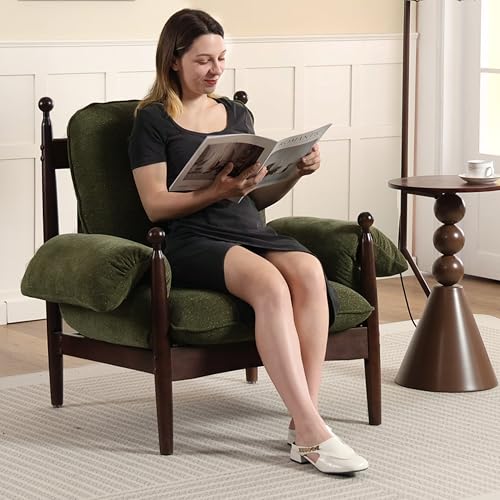 AQO Mid Century Modern Accent Chair with Arms, Upholstered Spindle Chair with Wood Frame, High-Resilience Sponge Cushion for Living Room Bedroom Office AQO