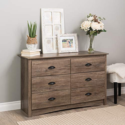 Prepac Salt Spring Children's Rustic 6-Drawer Dresser for Bedroom, Farmhouse Chest of Drawers for Children 16" D x 48" W x 29" H, Drifted Gray, DDC-4829 - WoodArtSupply