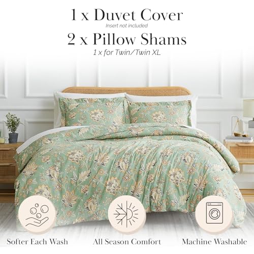 Southshore Fine Living Inc. Floral Cal King Duvet Cover Set - Oversized California King Duvet Cover, Fade Resistant Bedding, Durable Microfiber - Zipper Closure, Matching Shams - Jacobean Willow Green Southshore Fine Living, Inc.