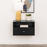 Prepac Transitional 1 Drawer Floating Nightstand With Open Shelf, 15"D x 22.5"W x 14.5"H, Black Prepac