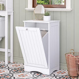 RiverRidge Ashland Tilt Out Laundry Hamper with Beadboard Design - Spacious Top Shelf, Removable Cloth Bag & Silver Knob - White Laundry Cabinet for Towels & Clothes Storage - Laundry Room Cabinets RiverRidge