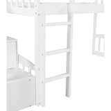 Twin Loft Bed with Slide and Stairs, Wooden Low Loft Bed Frame with Storage for Kids Girls Boys - White Bellemave