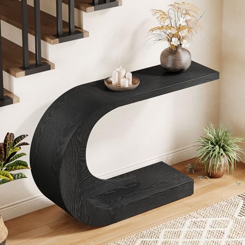 Tribesigns 43.3" Mid-Century Modern Console Table for Entryway, Wood C-Shaped Hallway Entry Accent Table for Living Room, Entrance, Foyer, Easy Assembly, Black Tribesigns