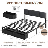Furnulem Queen Bed Frame with Adjustable Headboard, Upholstered Bed with 2 Storage Drawers, Built-in USB Charging Station & LED Lights, Platform Bedframe with Metal Slats, No Spring Box Needed, Grey Furnulem