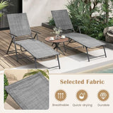Giantex Lounge Chair Outdoor Set of 2 - Tanning Chair with 6 Adjustable Backrest, 2-Level Footrest, Folding Sunbathing Lounger for Patio, Poolside, Yard, Chaise Lounge Chair, Beach Chair (Grey)