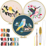 TINDTOP 3 Sets Punch Needle Kits, Panda Punch Embroidery Kits for Adults Beginner, Tool with Punch Needle Fabric, Hoops, Yarns and Sewing Needles (Bird)