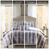 Madison Park Zuri Soft Plush Comforter Set, Faux Fur Animal Stripes Design, Faux Mink On The Reverse, Modern All Season Bedding Set with Matching Sham, King, Grey 4 Piece Madison Park