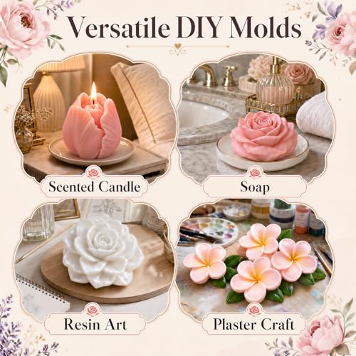 Defresit 13 Pcs Flower Candle Molds Set, Reusable Rose Tulip Daisy Candle Making Molds, Flower Silicone Mold Making Kit for Candles, Soaps, Resin Crafts, DIY Craft Gift for Mother’s Day, Beginners