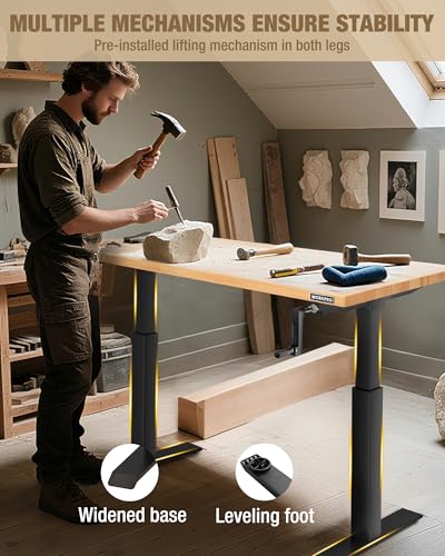 WORKPRO Adjustable Workbench with Crank Handle, 47.2" x 23.6" Rubber Wood Worktable 300LBS Load Capacity,Height-Adjustable Standing Desk for Workshop, Garage WORKPRO