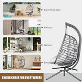 Double Hanging Egg Chair wth Stand, Patio Hammock Swing Chair with Cushion Loveseat for Bedroom, Balcony, Garden, Indoor, Outdoor HWB