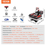 VEVOR 11 in 1 Heat Press, 12 x 15 Inch, Multifunctional Clamshell Printer, Digital Dual-Tube Heat Press Transfer Machine, Swing Away Sublimation Machine for T-Shirt Hat Cap Mug Plate Pen Shoes Black VEVOR