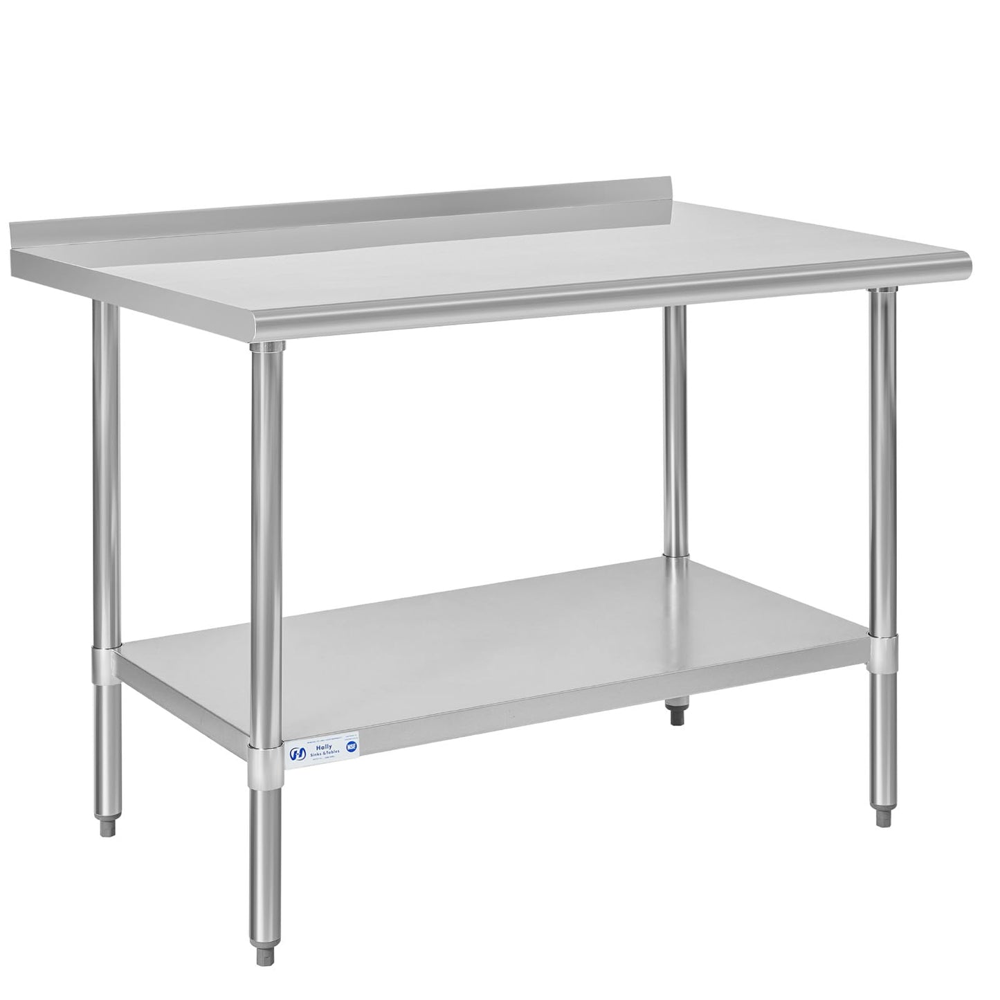 Hally Stainless Steel Table for Prep & Work 30 x 48 Inches, NSF Commercial Heavy Duty Table with Undershelf and Backsplash for Restaurant, Home and Hotel - WoodArtSupply