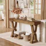 TRIBEWOOD 63-Inch Solid Wood Console Table, Farmhouse Entryway Table with X-Shaped Legs, Long Sofa Table for Living Room, Hallway, or Foyer, Easy Assembly, Anti-tip Kits TRIBEWOOD