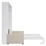 P PURLOVE Queen Wood Murphy Bed with Sofa, Wall Bed Without Slats, No Box Spring Needed (White) P PURLOVE