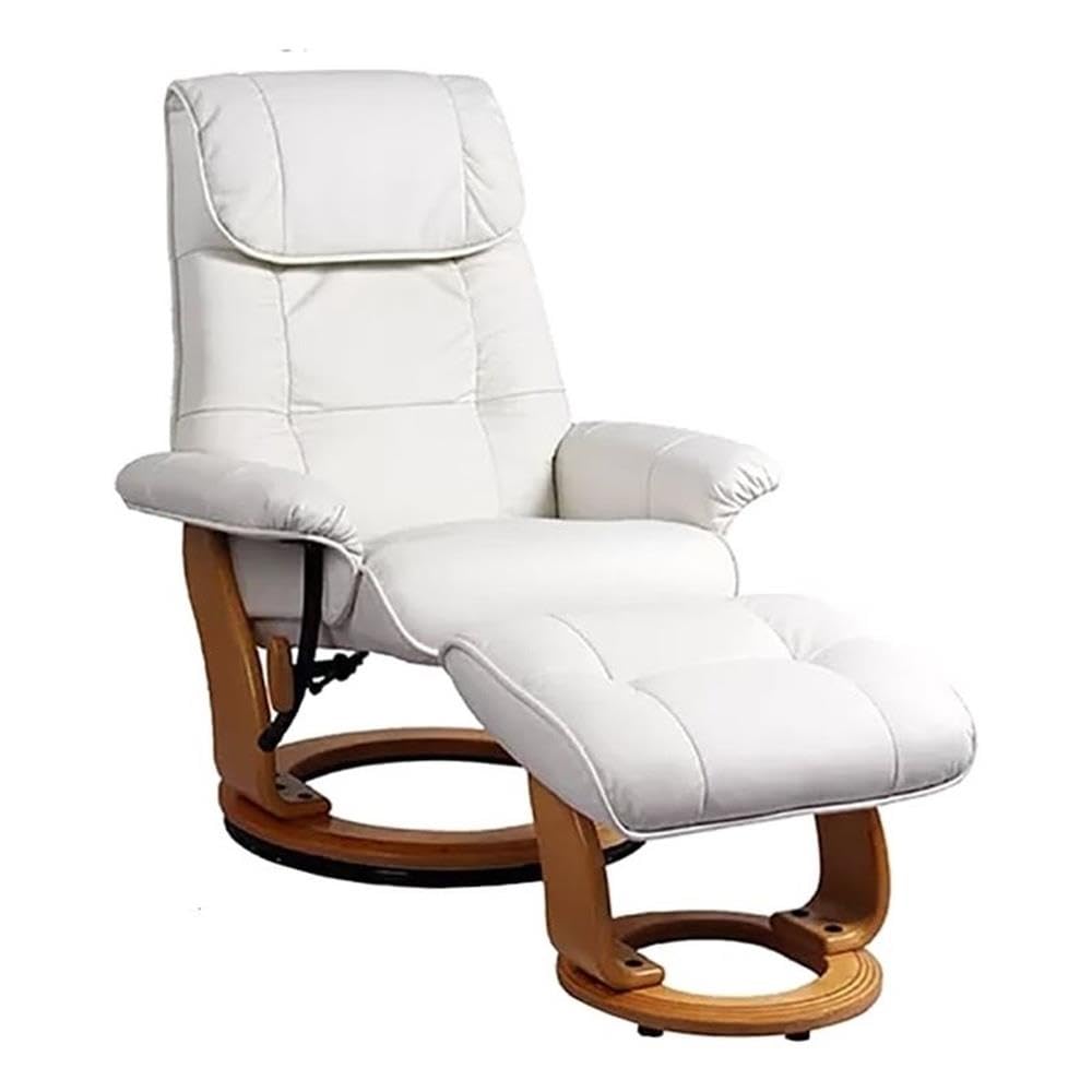 Pemberly Row Contemporary White Leather Swivel Recliner with Matching Ottoman Pemberly Row