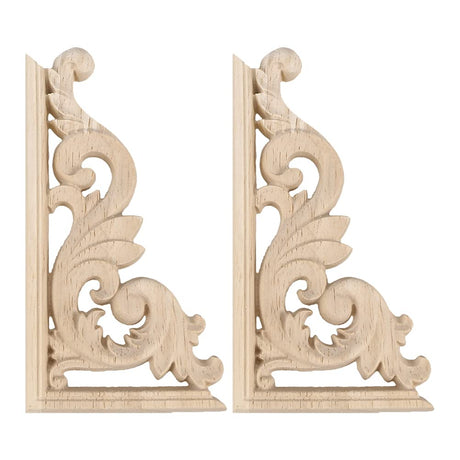 EXCEART 2Pcs Solid Wood Long Flower Piece Wall Applique Wood Carved Applique Door Wood onlays Onlay Applique Frame Furniture Wooden Appliques Corner EXCEART