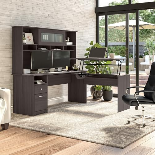 Bush Furniture Cabot Desks for Home Office with Storage and Chrome Hardware | Elegant Computer Table with Drawers, 72W, Heather Gray Bush Business Furniture