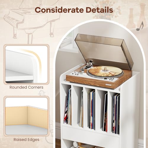 Giantex Record Player Stand, Rolling Turntable Stand with Drawer & Lockable Wheels, Record Player Table Holds Up to 150 Albums, Vinyl Record Storage for Living Room Bedroom, White Giantex