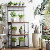 Furologee Rustic Brown Kitchen Bakers Rack with Power Outlet and 4 Tiers of Storage Furologee