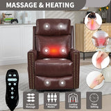 KEIKI Genuine Leather Recliner Chair with Heat & Massage, Manual Rocker and 360° Swivel Recliner, Heavy Duty Cushion Back Armchair for Living Room, Burgundy KEIKI