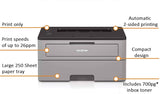 Brother L-2300D Series Compact Monochrome Laser Printer I Auto 2-Sided Printing I Up to 26 Pages/min I 250-sheet/tray I 2400 x 600 dpi I 27ppm + Printer Cable Brother