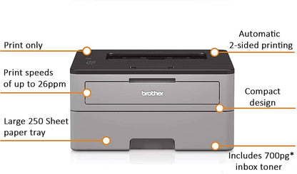 Brother L-2300D Series Compact Monochrome Laser Printer I Auto 2-Sided Printing I Up to 26 Pages/min I 250-sheet/tray I 2400 x 600 dpi I 27ppm + Printer Cable