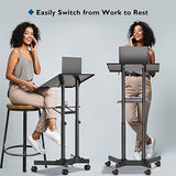 BONTEC Lecterns & Podiums Portable Mobile Standing Laptop Desk, Height Adjustable, Sit Stand, Home Office Classroom Pulpit Stand Up Desk Workstation, Rolling Table Laptop Cart with Storage Tray BONTEC