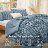 Bedsure Tufted Boho Comforter Set King Size - Grayish Blue Boho Bed Set, GentleSoft™ 3 Pieces Farmhouse Shabby Chic Embroidery Bedding, Gifts for Woman, Soft Jacquard King Comforter for All Seasons Bedsure