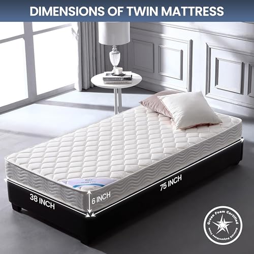 HomeLife 6 Inch Twin Mattress - Medium Firm Innerspring Support with Tight Top - Memory Foam & Polyester Cover – Lightweight - Easy Setup - Twin Mattress in a Box - White HomeLife
