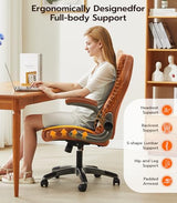 Office Desk Chair, Ergonomic Computer Chair with Padded Flip-Up Arms and Adjustable Lumbar Support, PU Leather Executive Chair with Tilt Lock and 360° Swivel Rolling Wheels for Work, Study Ylzyxal