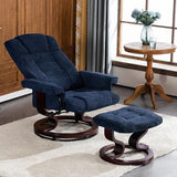 MCombo Manual Swivel Recliner with Ottoman, Chair Ottoman Set for RV Small Spaces, Living Room, Bedroom, Office 4919 (Chenille, Blue)