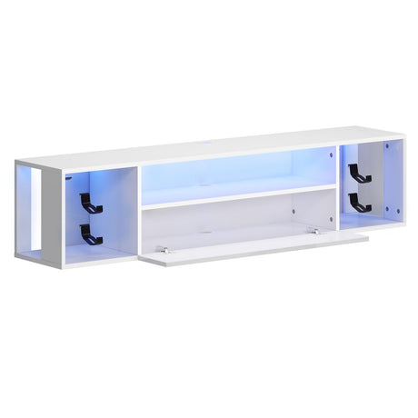 SogesPower Floating TV Stand with Lights,Floating Entertainment Center Wall Mounted LED TV Stand with Storage for Living Room Bedroom,Modern White Floating TV Shelf, 55inch SogesPower