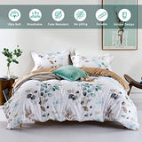 MILDLY 100% Long-Staple Cotton Duvet Cover Set, Gradient Teal Leaves Pattern Bedding Set 3pcs, Ultra Soft Breathable Chic Comforter Cover MILDLY