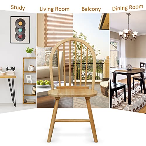 Giantex Set of 2 Windsor Chairs, Wood Dining Chairs, French Country Armless Spindle Back Dining Chairs, Farmhouse Kitchen Dining Room Chairs, Oak Giantex